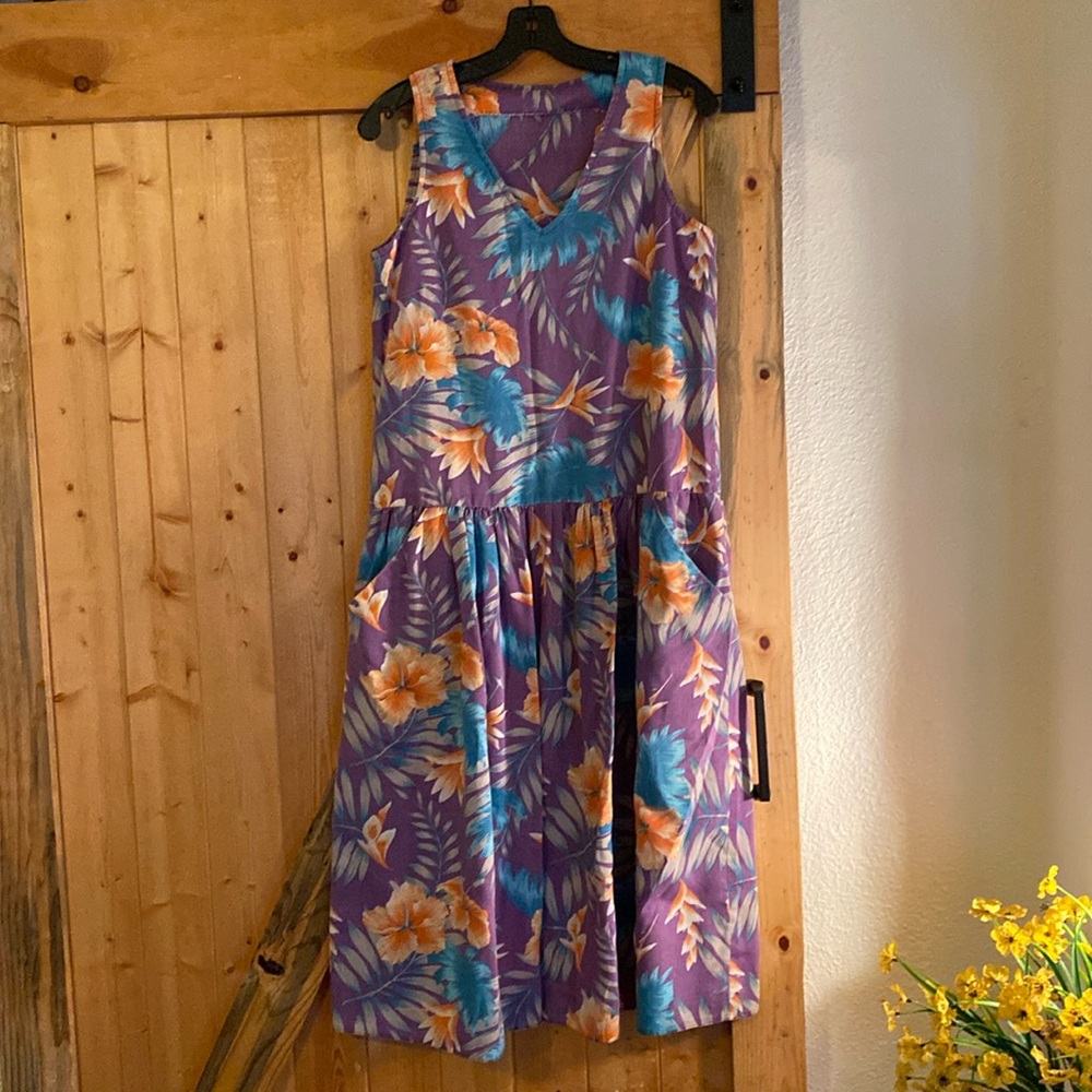 Handmade Purple Tropical Print Dress